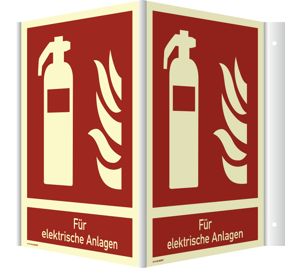 Winkelschild Feuerlöscher (Für elektrische Anlagen), Brandschutzzeichen, ISO 7010