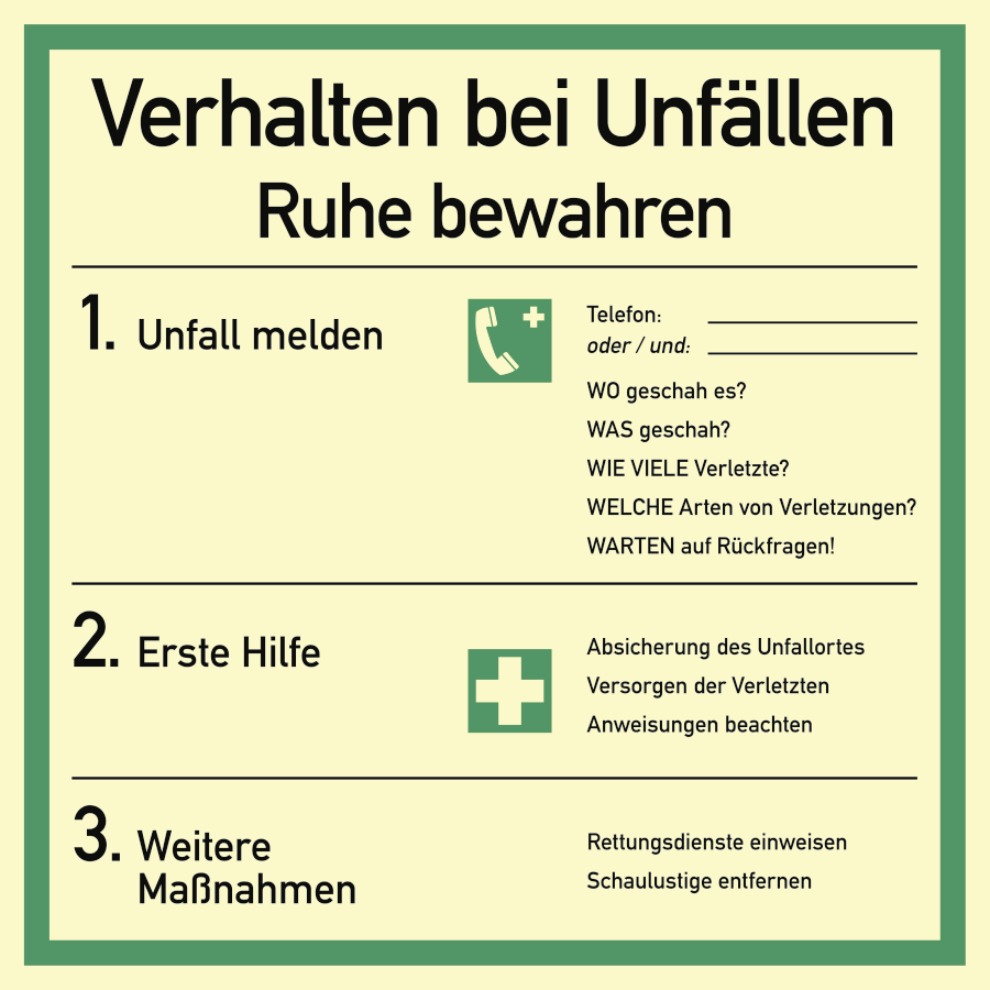 Verhalten bei Unfällen, Rettungszeichen, ISO 7010