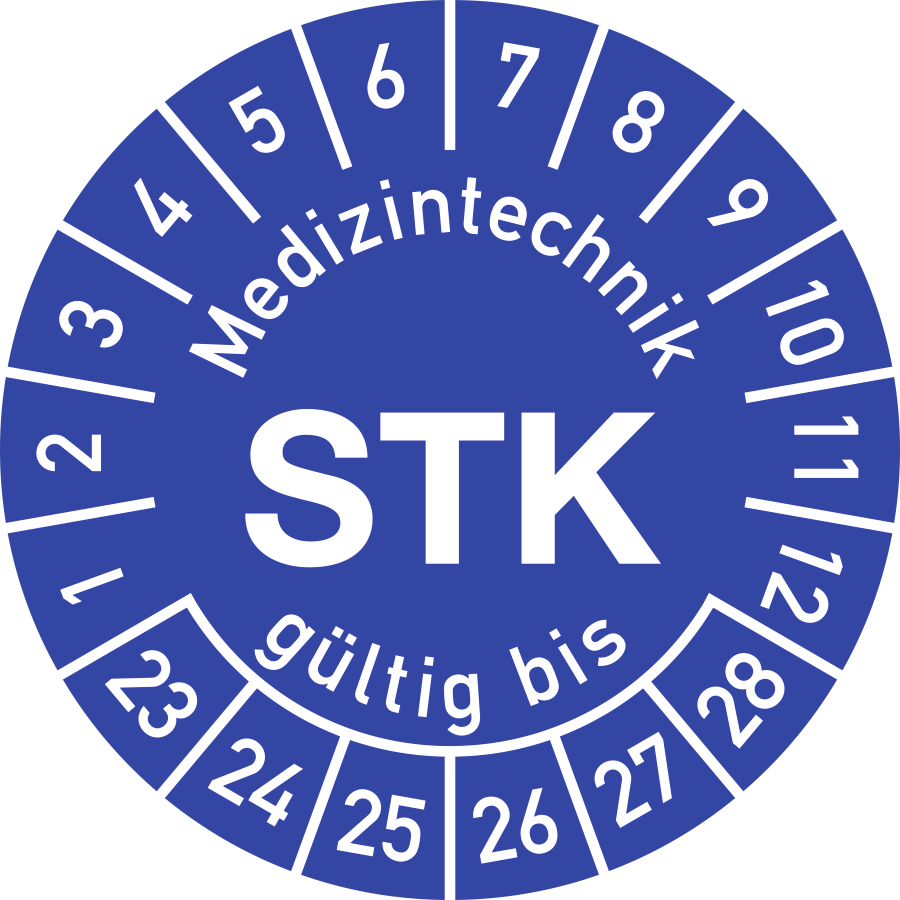 Prüfplakette Medizintechnik STK 2023–2028, Polyesterfolie, Ø 30 mm