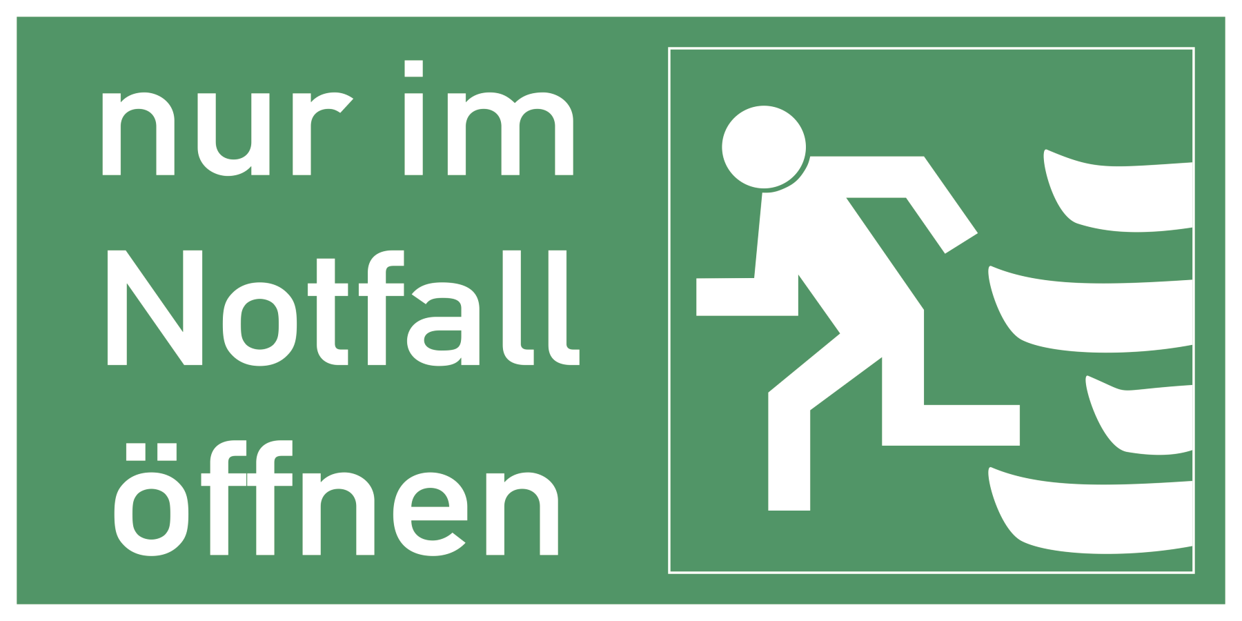 Nur im Notfall öffnen linksweisend (Querformat), Rettungszeichen