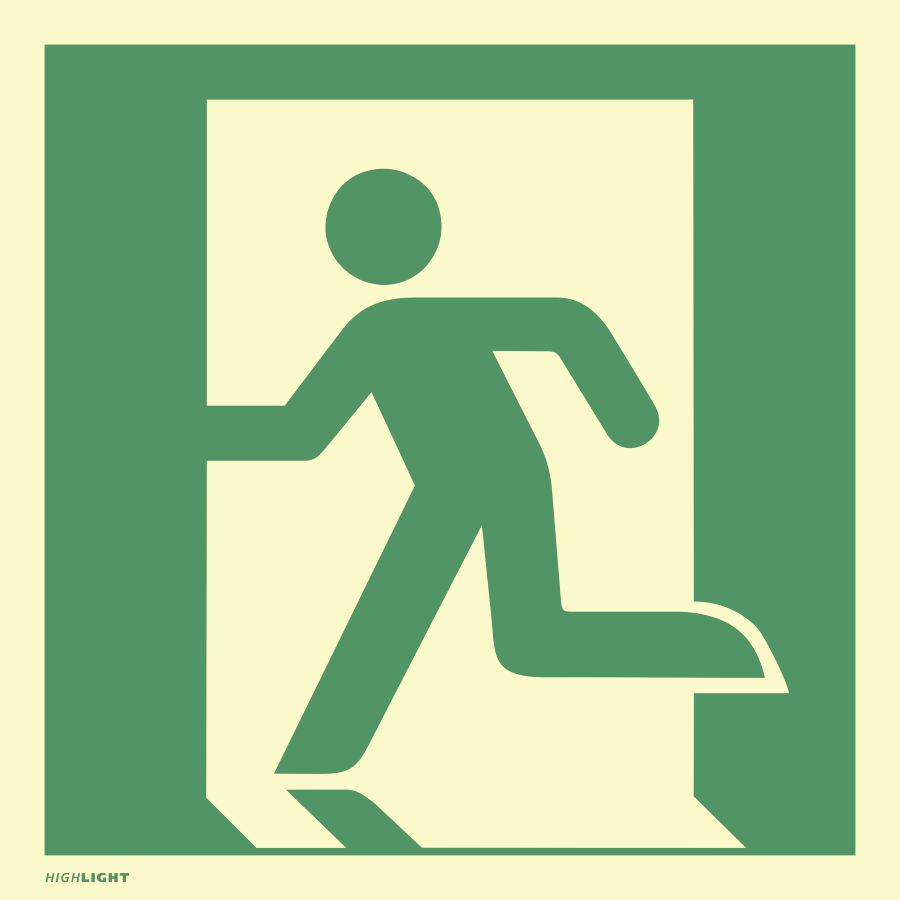 Notausgang links, Rettungszeichen, ISO 7010 E001, 148 × 148 mm, Folie