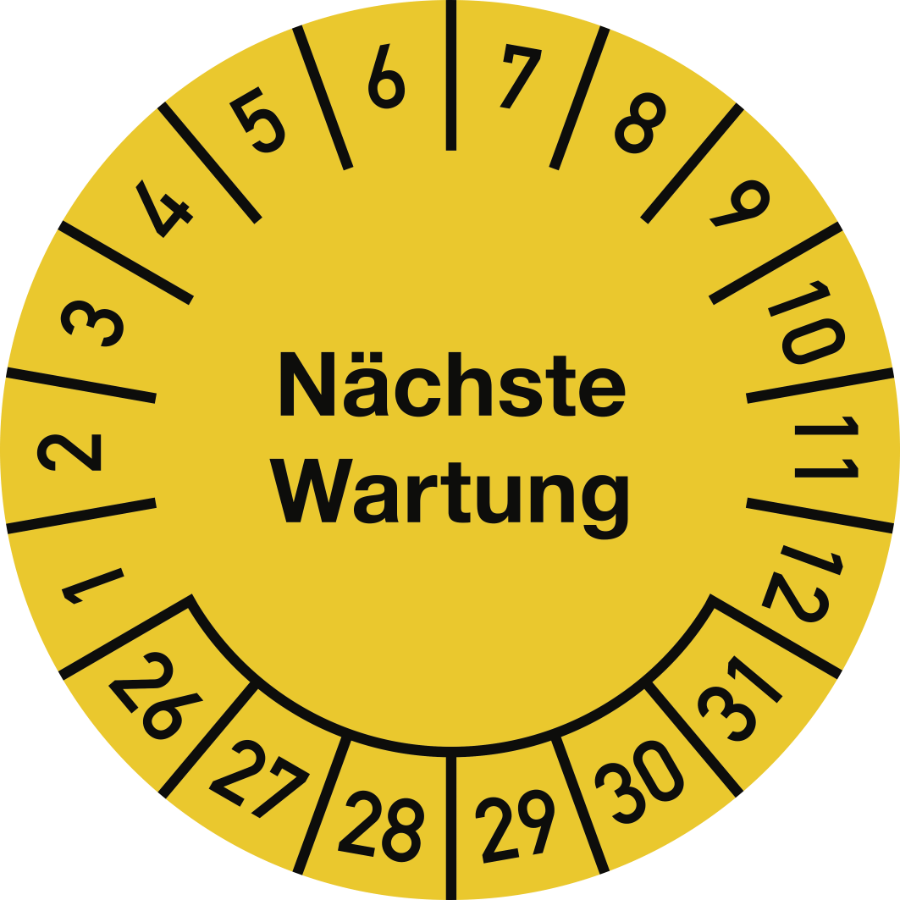 Prüfplakette Nächste Wartung 2026–2031, Dokumentenfolie, Ø 25 mm