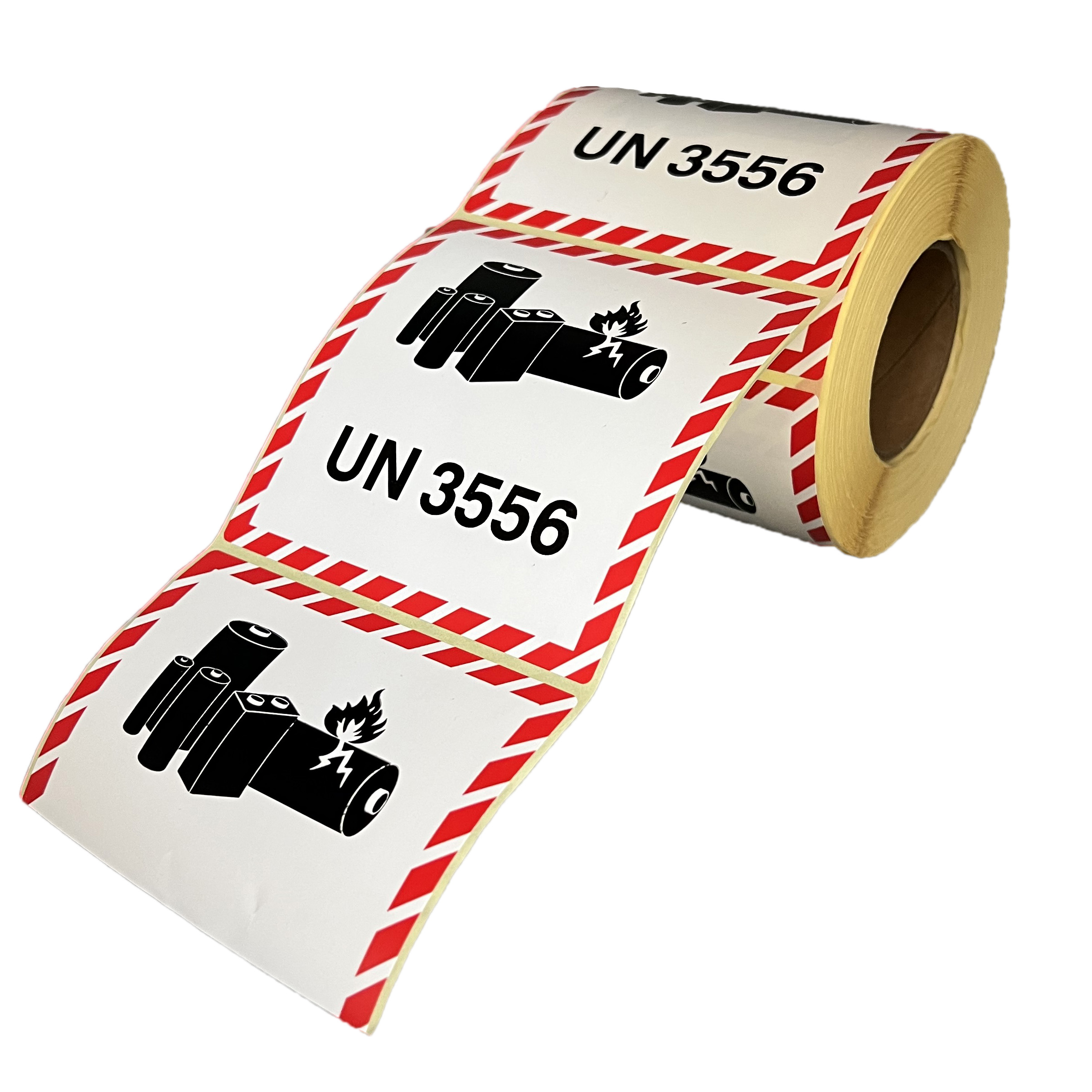 Gefahrgutaufkleber Lithium-Ionen-Batterien UN 3556 / UN3556 Kennzeichnung für Fahrzeuge, 10 x 10 cm, 500 Stück auf Rolle