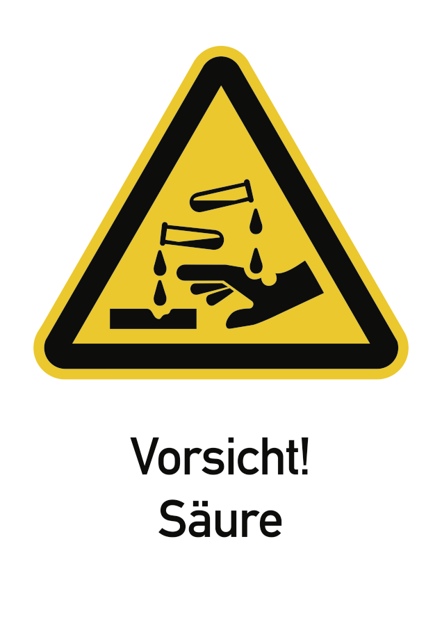 Vorsicht! Säure, Warnzeichen, ISO 7010, 185 x 131 mm, Folie selbstklebend