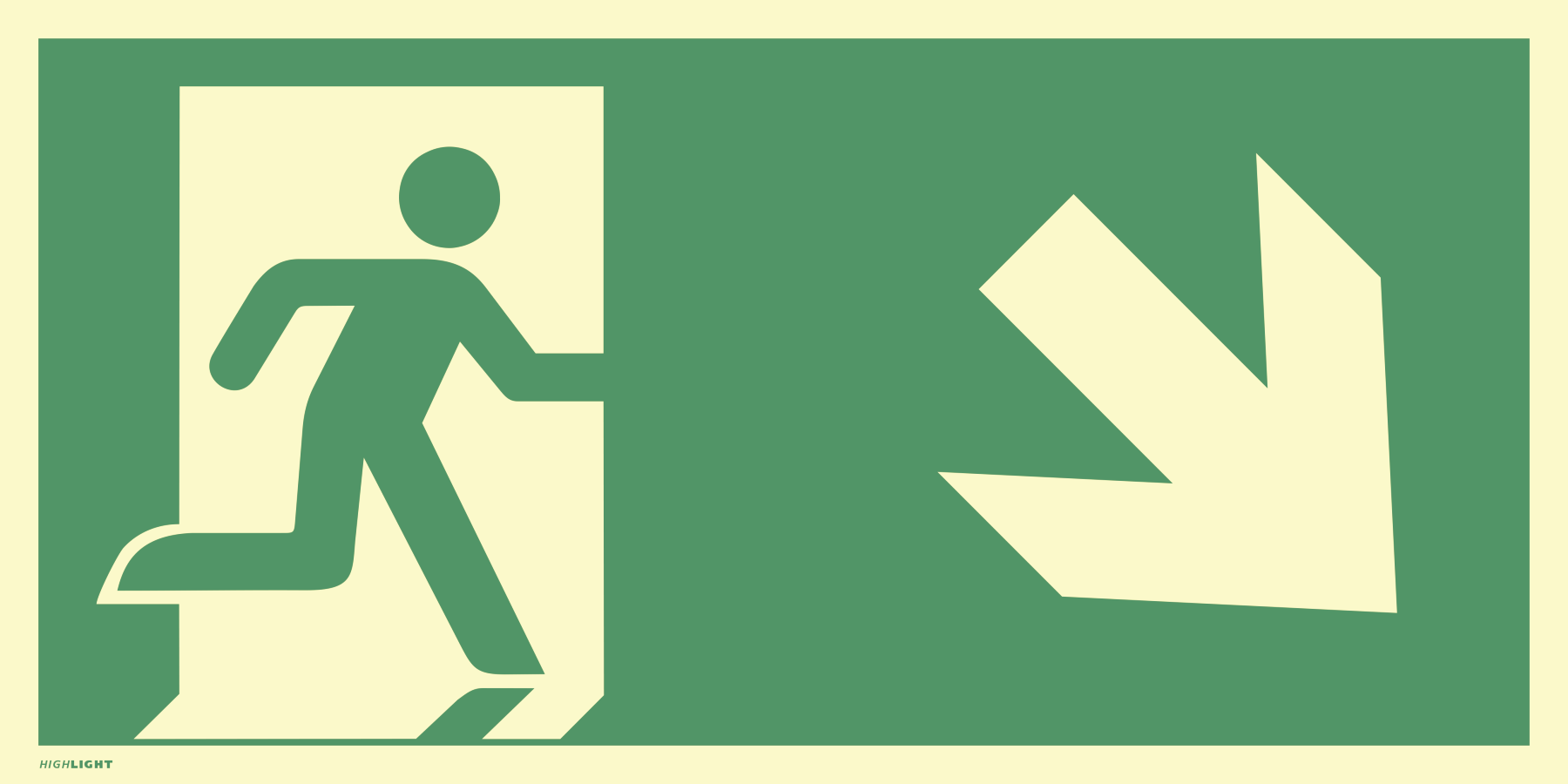 Notausgang (rechts) mit Richtungspfeil rechts unten, Rettungszeichen, ISO 7010