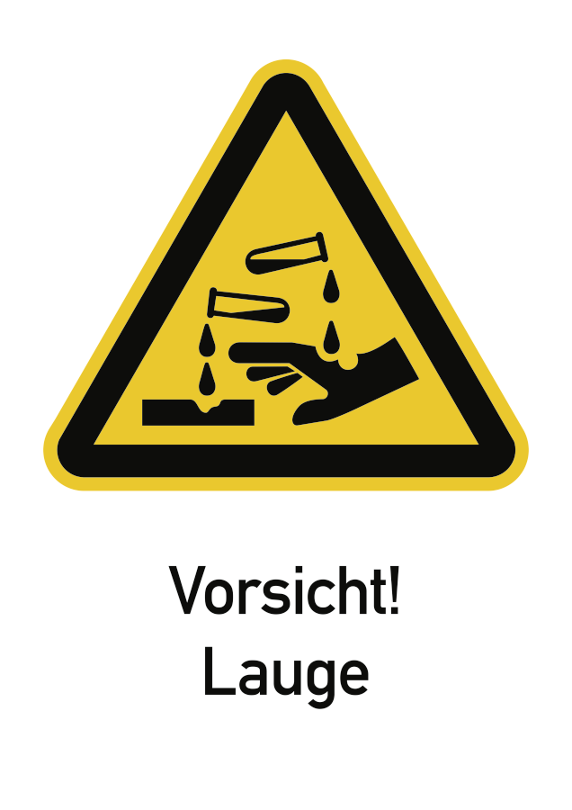 Vorsicht! Lauge, Warnzeichen, ISO 7010, 185 x 131 mm, Folie selbstklebend