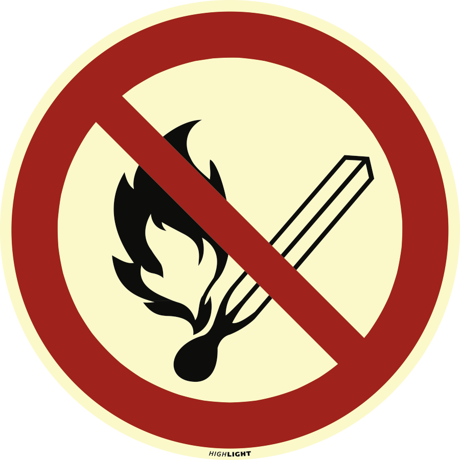 Keine offene Flamme; Feuer, offene Zündquelle..., Verbotszeichen, ISO 7010, Ø 200 mm, Kunststoff, langnachleuchtend