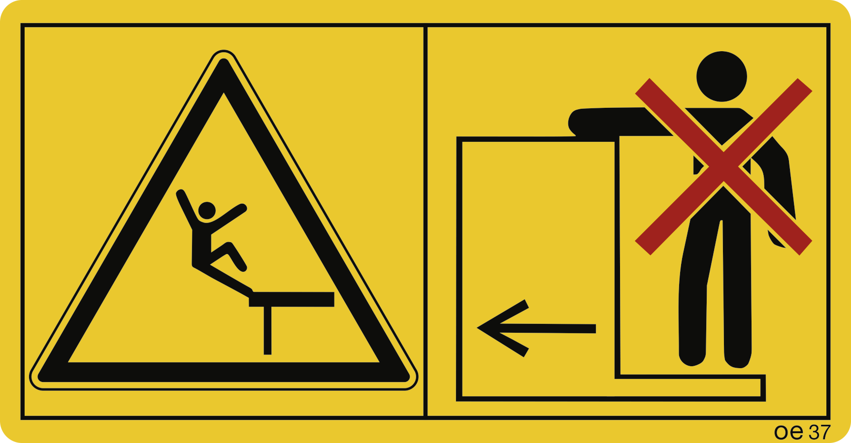 Die Mitfahrt auf Trittflächen oder Plattform ist nicht gestattet, (Querformat), Symbolschild, ISO 11684