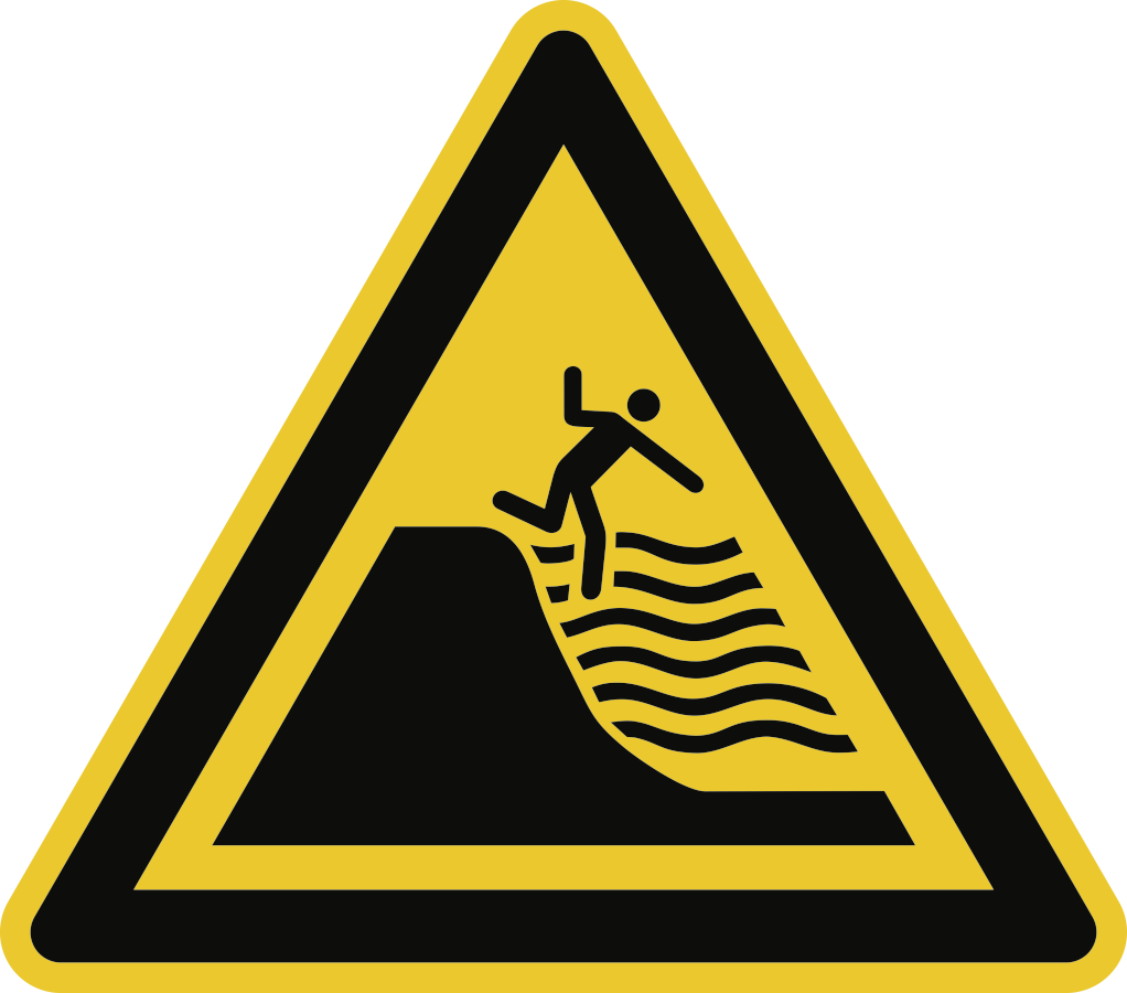 Warnung vor steil abfallendem Strand, Warnzeichen, ISO 20712-1, 40 cm SL, Aluminium