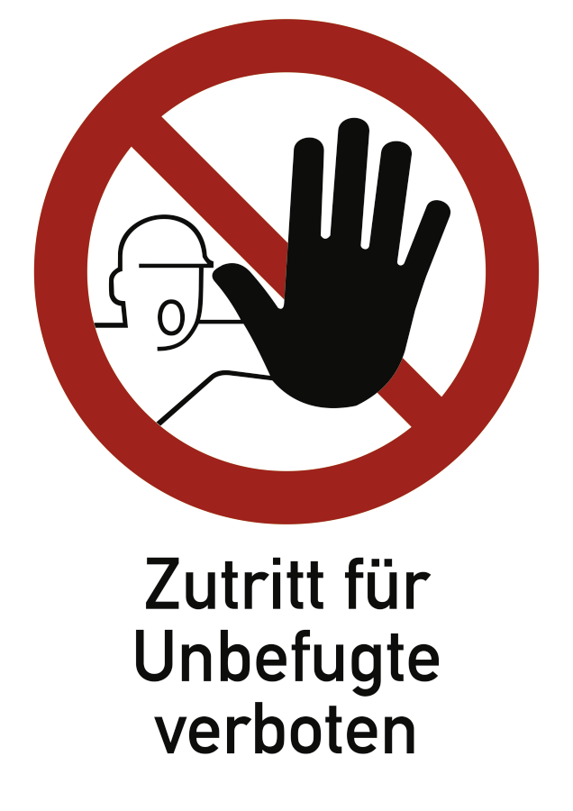 Zutritt für Unbefugte verboten, Verbotszeichen, DIN 4844-2, mit Text, 131x185 mm, Folie