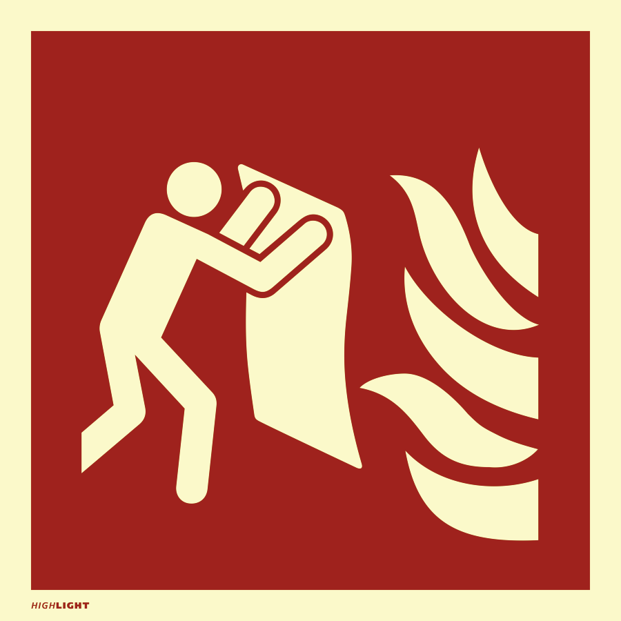 Feuerlöschdecke, Brandschutzzeichen, ISO 7010, 148x148 mm, Folie, Stück, langnachleuchtend