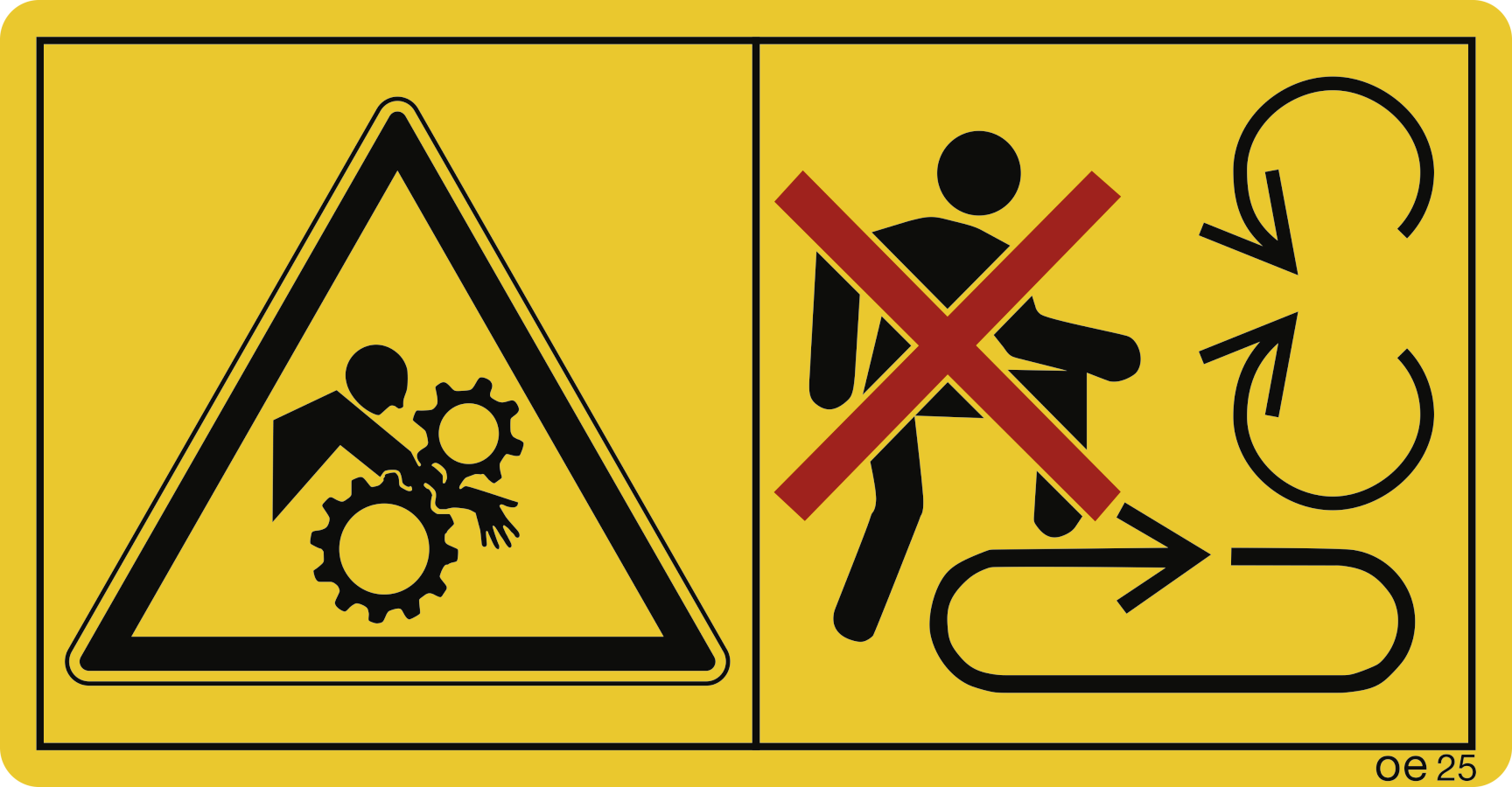 Ladefläche niemals bei eingeschaltetem Antrieb und laufendem Motor betreten. (Querformat), Warnzeichen, ISO 11684, 168x88 mm, Folie, 2 Stück/Bogen