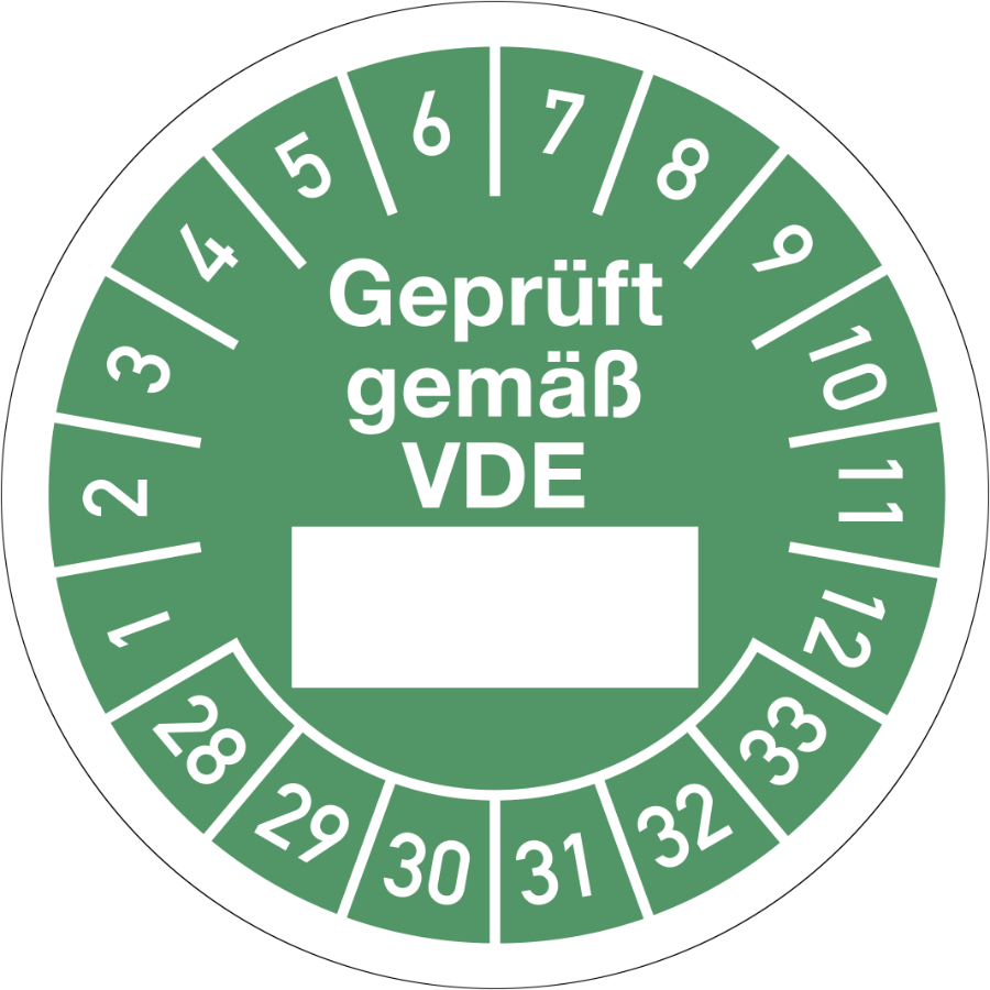 Prüfplakette Geprüft gemäß VDE 2028–2033, Folie, Ø 30 mm
