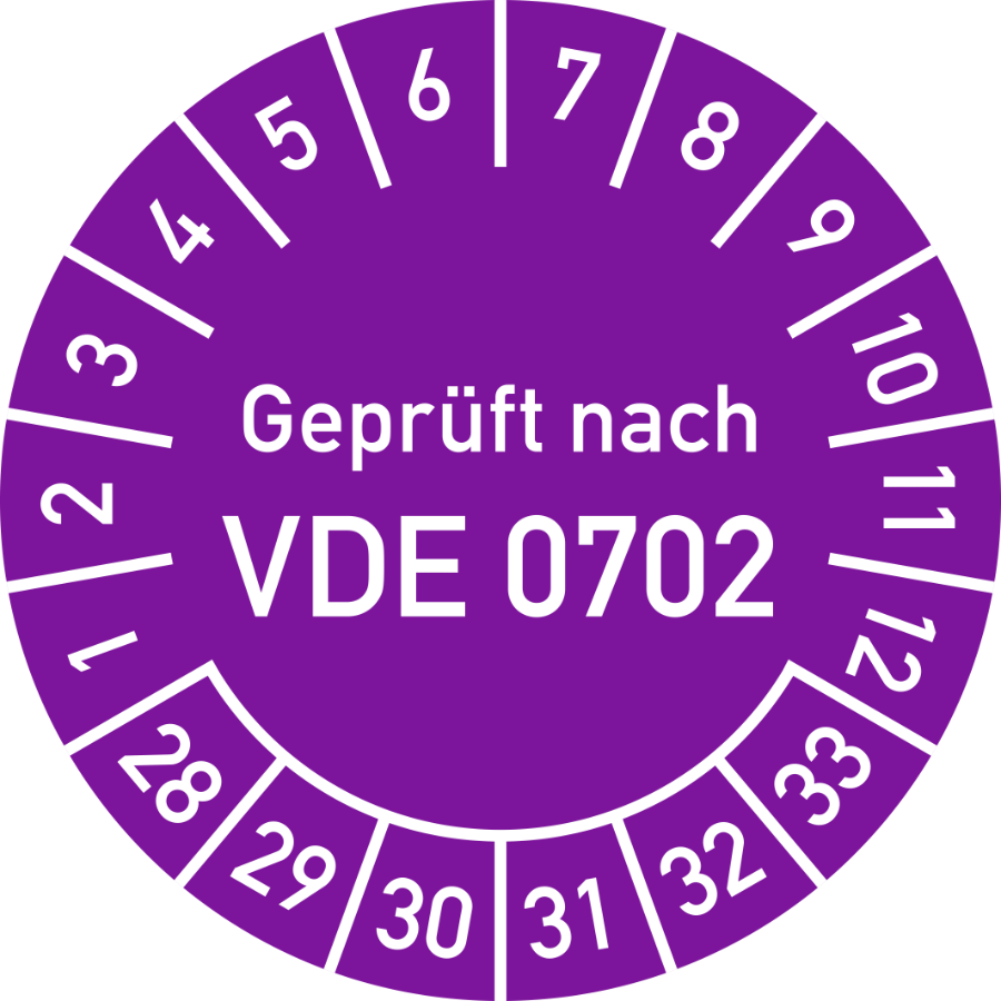 Prüfplakette Geprüft nach VDE 0702 2028–2033, Folie, Ø 30 mm