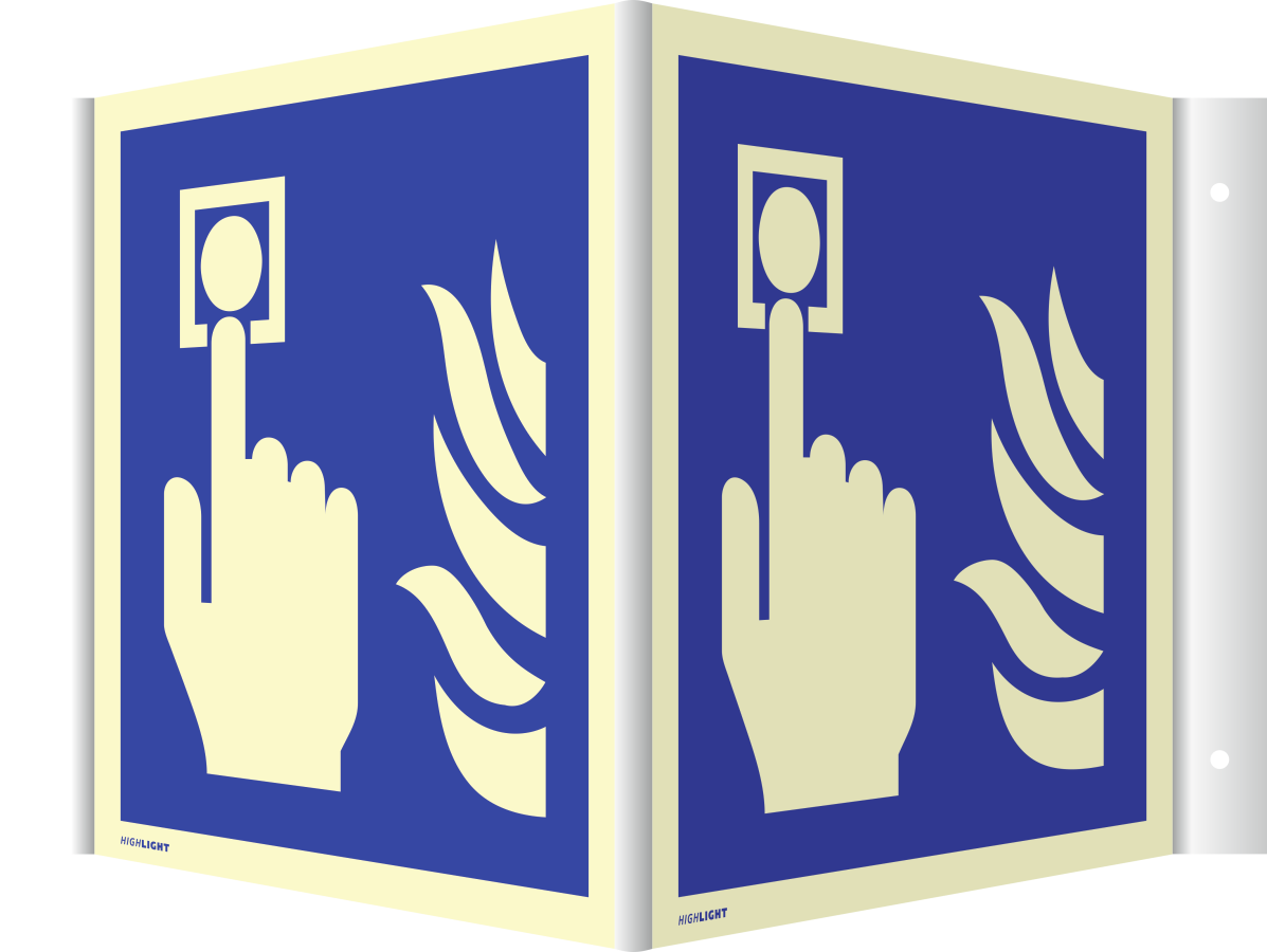 Winkelschild Hausalarm (Brandmelder-Flamme), Brandschutzzeichen, 148x148 mm, Alu 0,6 mm, Stück, langnachleuchtend