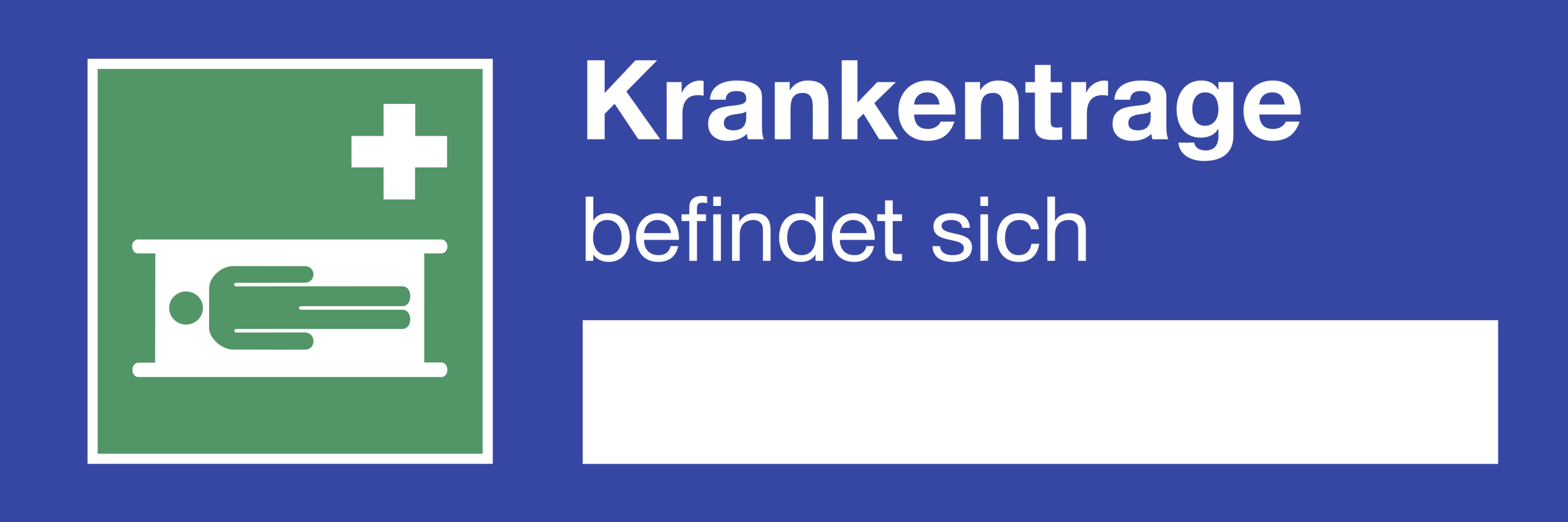 Krankentrage befindet sich, Kunststoffschild, ISO 7010 E013, 20 × 50 cm
