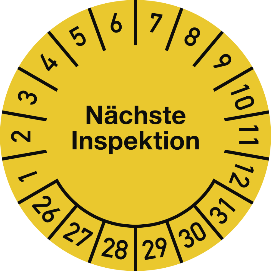 Prüfplakette Nächste Inspektion 2026–2031, Dokumentenfolie, Ø 30 mm