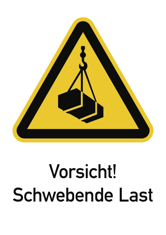 Vorsicht! Schwebende Last, Warnzeichen, ISO 7010, 262x371 mm, Alu 0,6 mm, Stück