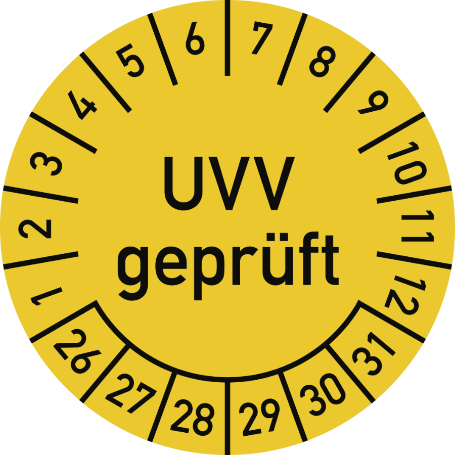 Prüfplakette UVV geprüft 2026 - 2031, Ø 30 mm, Folie