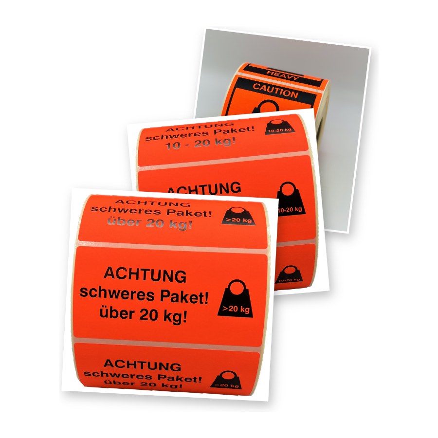Aufkleber Schweres Paket und Caution Heavy für 10 bis 20 kg und über 20 kg