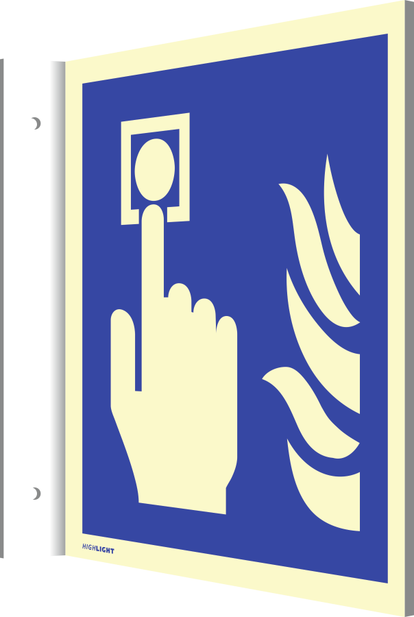 Fahnenschild Hausalarm (Brandmelder-Flamme), Brandschutzzeichen, 148x148 mm, Alu 0,6 mm, Stück, langnachleuchtend