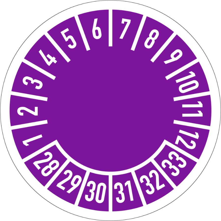 Prüfplakette Standard 2028–2033, Folie, Ø 30 mm, 10 Stück/Bogen