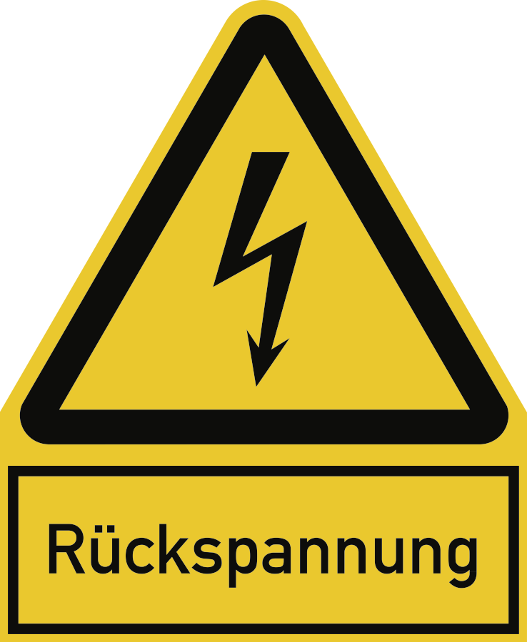 Rückspannung (gelb), Warnzeichen, ISO 7010, 244 x 200 mm, Folie selbstklebend