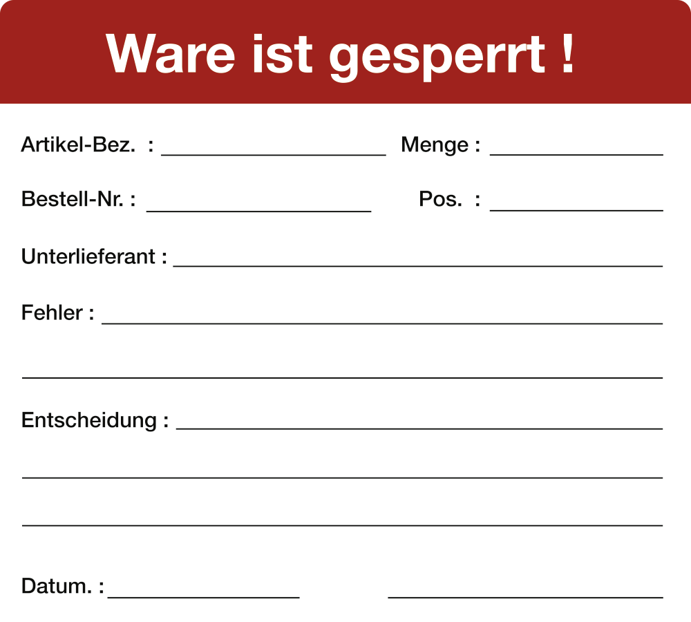 Ware ist gesperrt!, Aufkleber, 100 × 90 mm, Papier