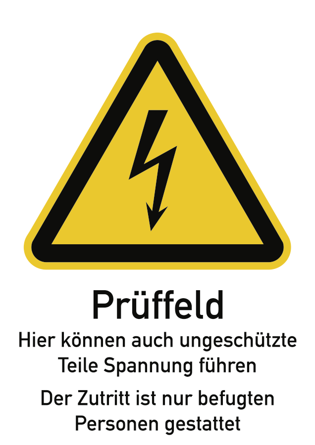 Prüffeld Hier können auch ungeschützte Teile..., Warnzeichen, ISO 7010, 131x185 mm, Folie, Stück