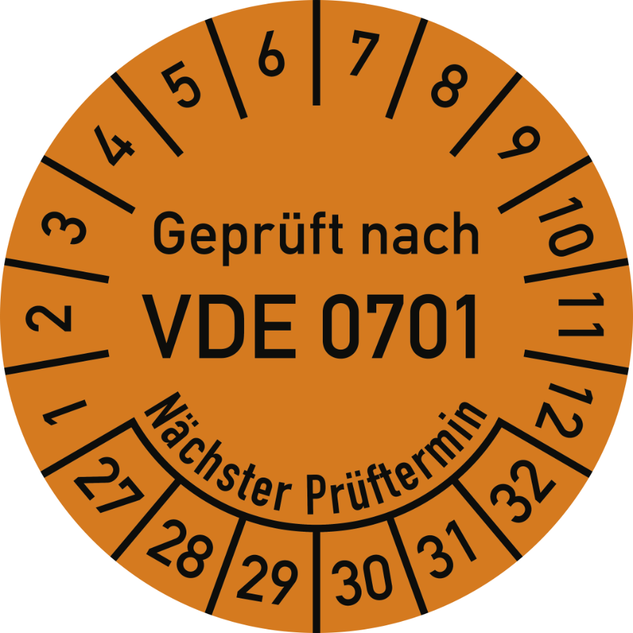 Prüfplakette Geprüft nach VDE 0701 - Nächster Prüftermin 2027–2032, Folie, Ø 30 mm