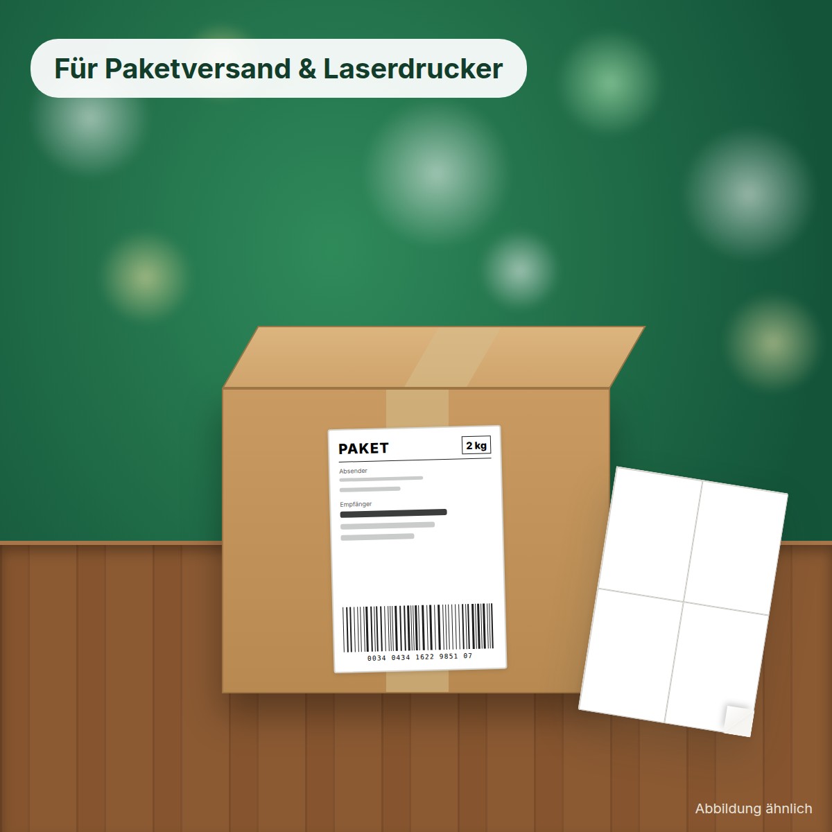 Versandetikett DIN A6 auf Paket, Etikettenbogen für Laserdrucker