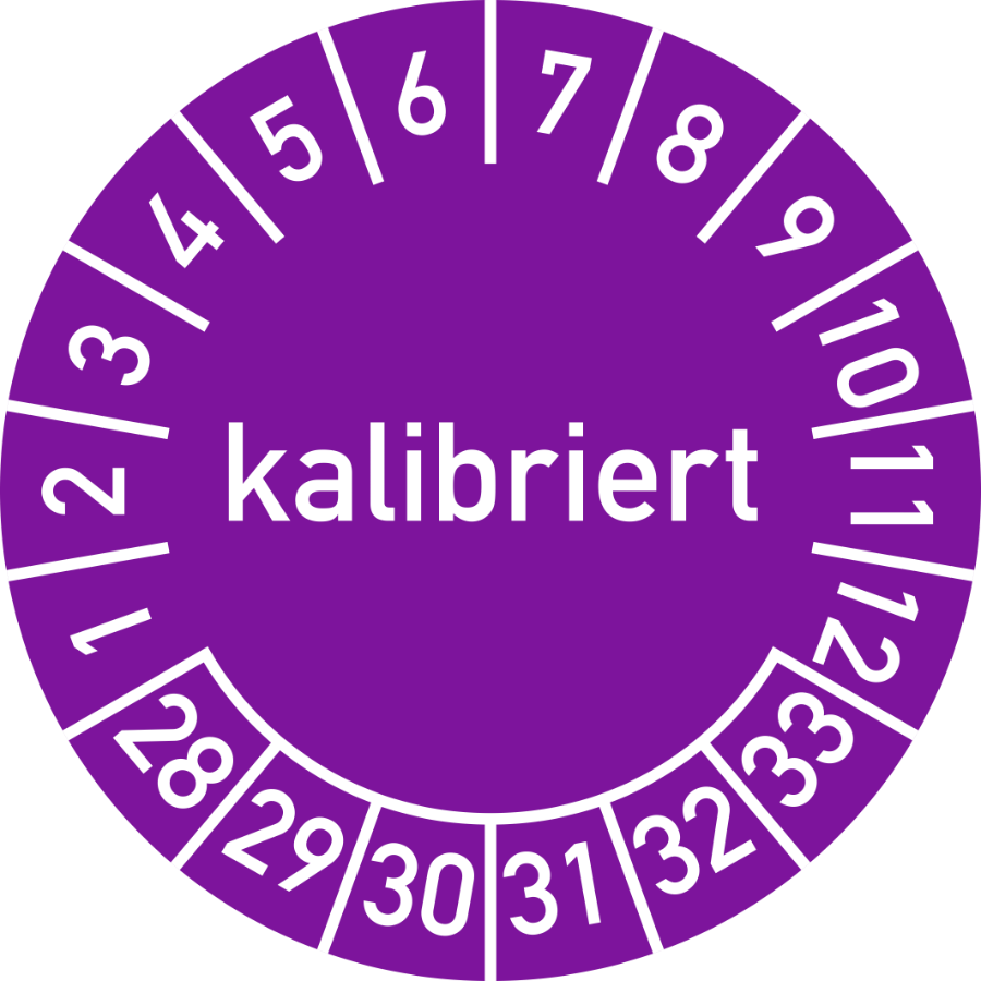 Prüfplakette Kalibriert 2028–2033, Folie, Ø 15 mm