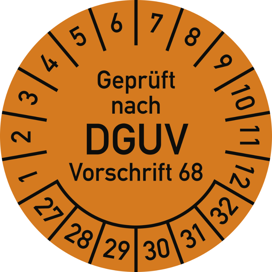Prüfplakette Geprüft nach DGUV Vorschrift 68, 2027–2032, Polyesterfolie, Ø 40 mm