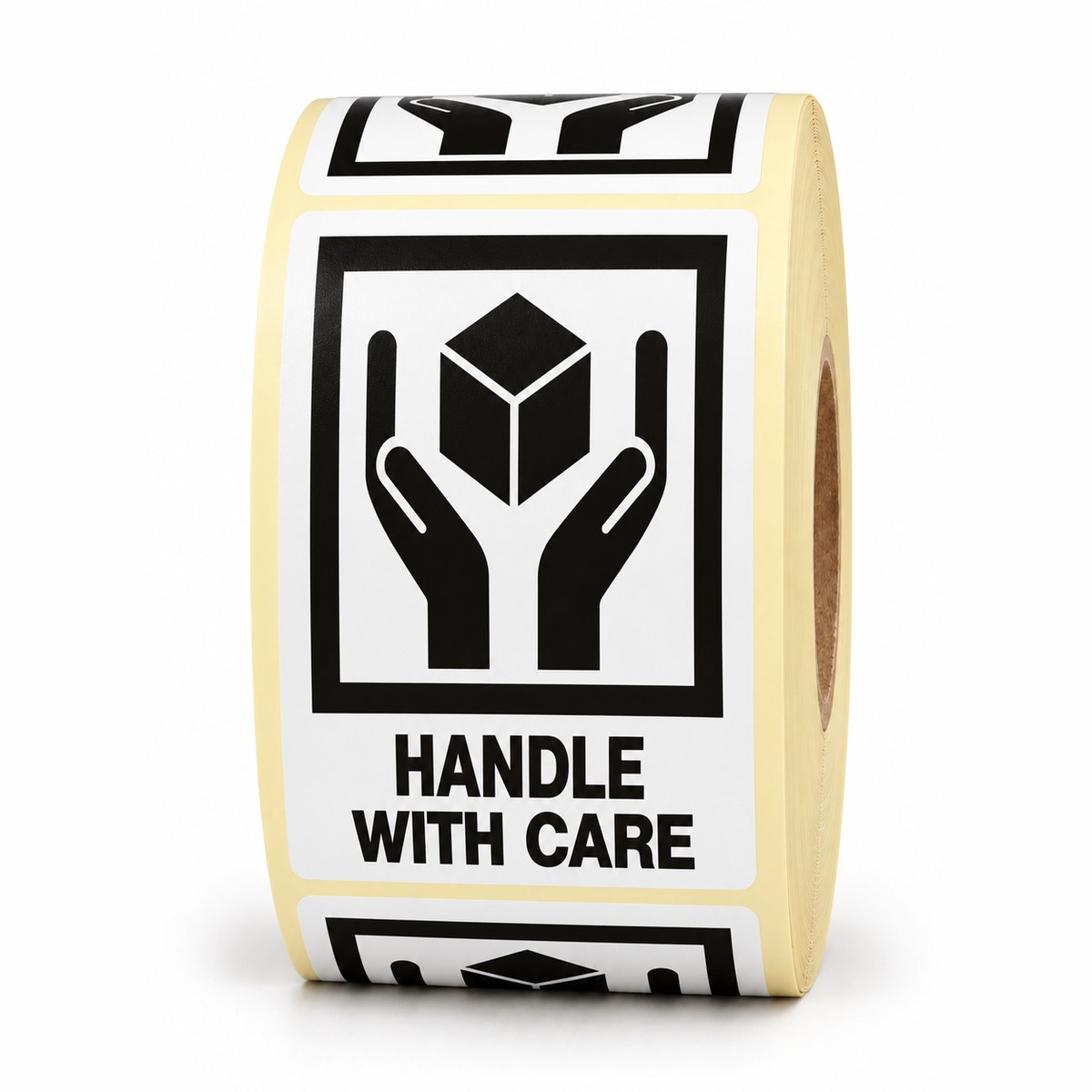 Versandetikett Handle with Care, schwarz auf weiß, auf Rolle