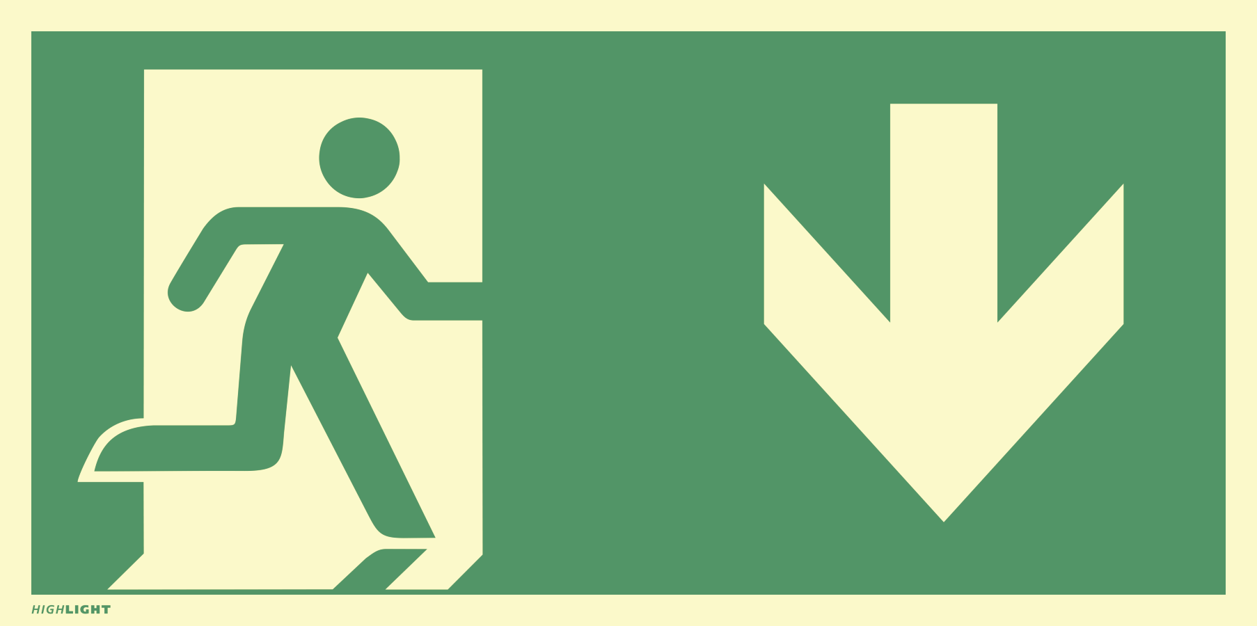 Notausgang (rechts) mit Pfeil unten, Rettungszeichen, 400 × 200 mm, Kunststoff