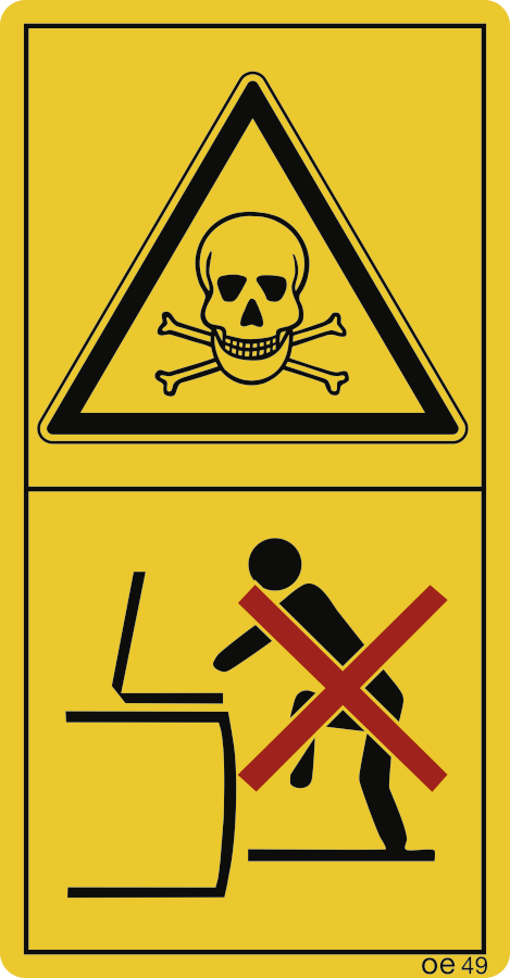Vergiftungsgefahr - Niemals in den Behälter steigen (Hochformat), Warnzeichen, ISO 11684, 60x116 mm, Folie, 2 Stück/Bogen