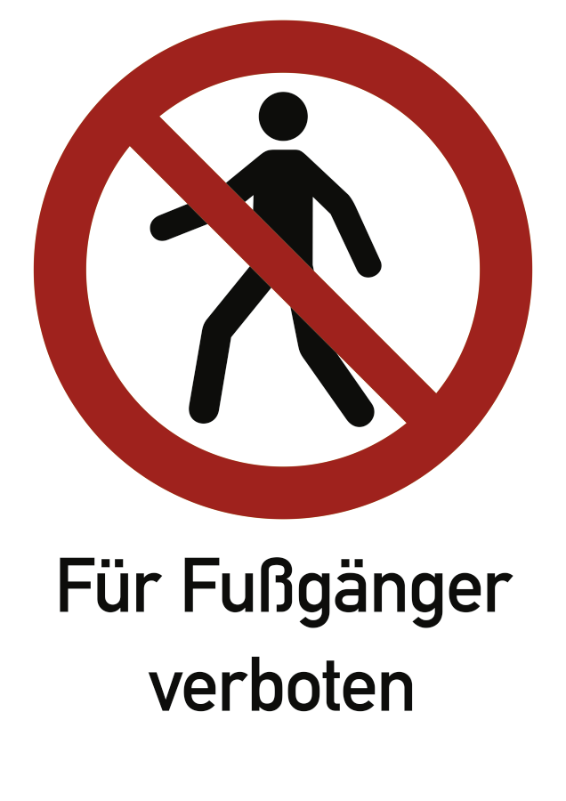 Für Fußgänger verboten, Verbotszeichen, ISO 7010, mit Text, 210x297 mm, Alu 0,6 mm