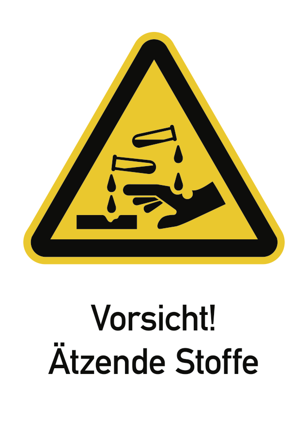 Vorsicht! Ätzende Stoffe, Warnzeichen, ISO 7010, 185 x 131 mm, Folie selbstklebend