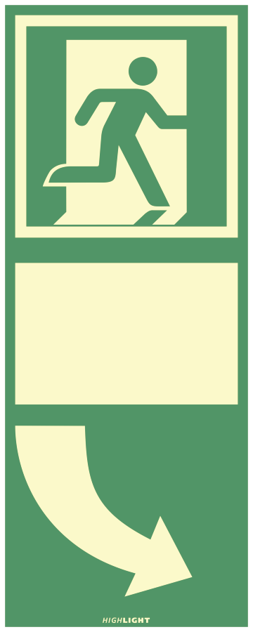 Türgriffhinterlegung rechtsweisend, Rettungszeichen, ISO 7010 E002, 100 x 250 mm, Kunststoff selbstklebend