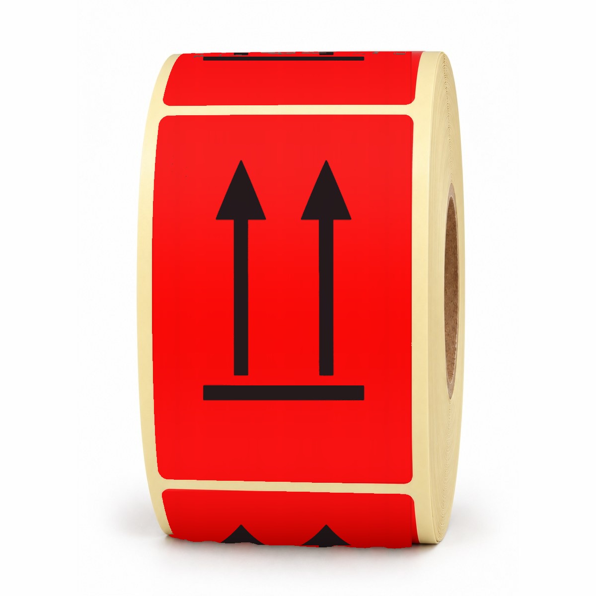 Versandetikett Symbol oben, Pfeile schwarz auf Rot, 7,4 x 10,5 cm, auf Rolle