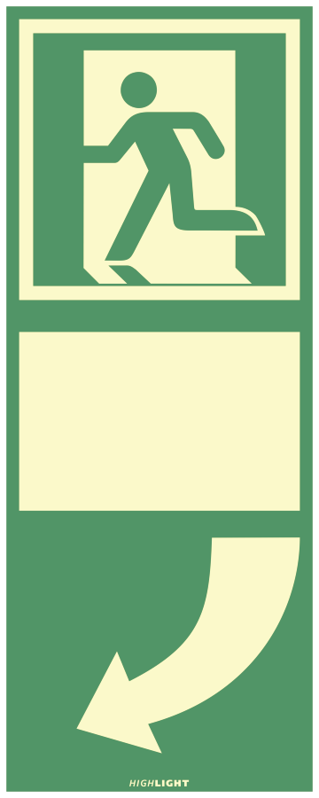 Türgriffhinterlegung linksweisend, Rettungszeichen, ISO 7010 E001, 100 x 250 mm, Kunststoff selbstklebend