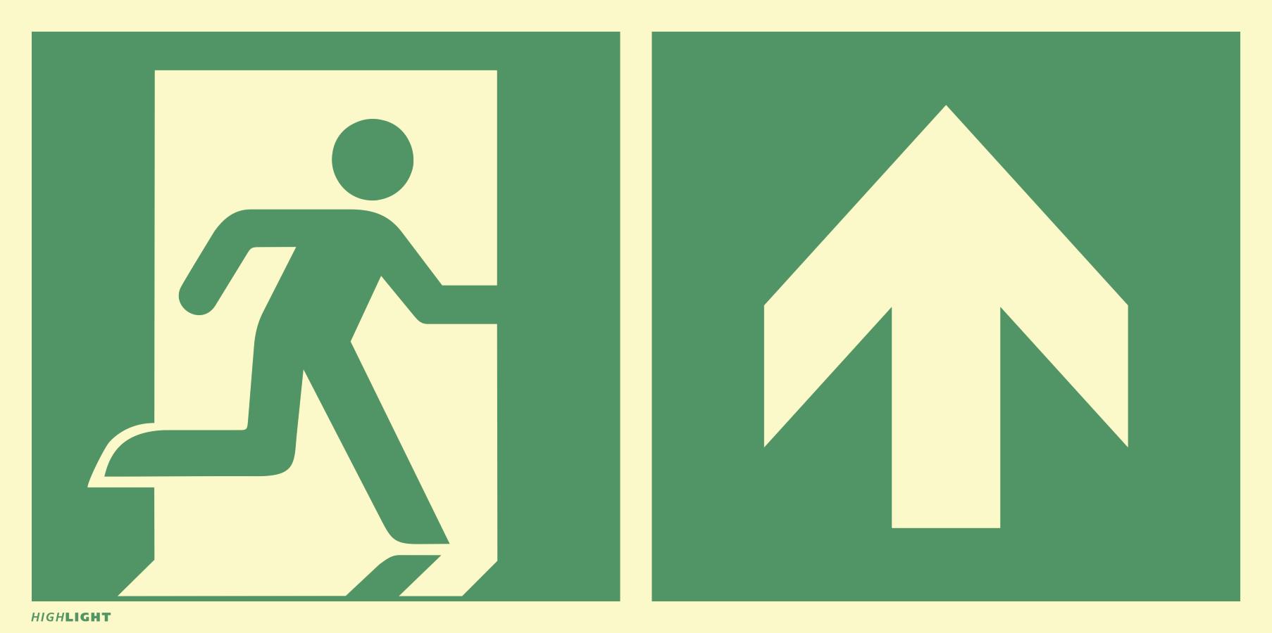 Notausgang (rechts) mit Pfeil oben, Kombi, Rettungszeichen, 400 × 200 mm, Kunststoff