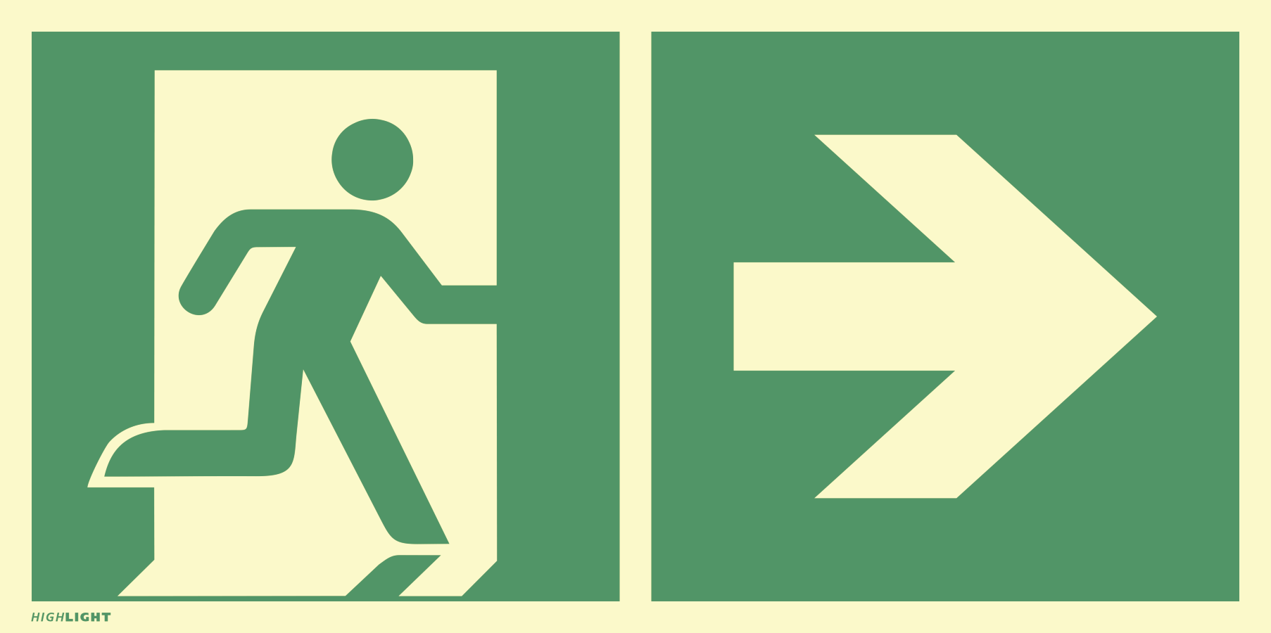 Notausgang (rechts) mit Pfeil rechts, Kombi, Rettungszeichen, 297 × 148 mm, Alu