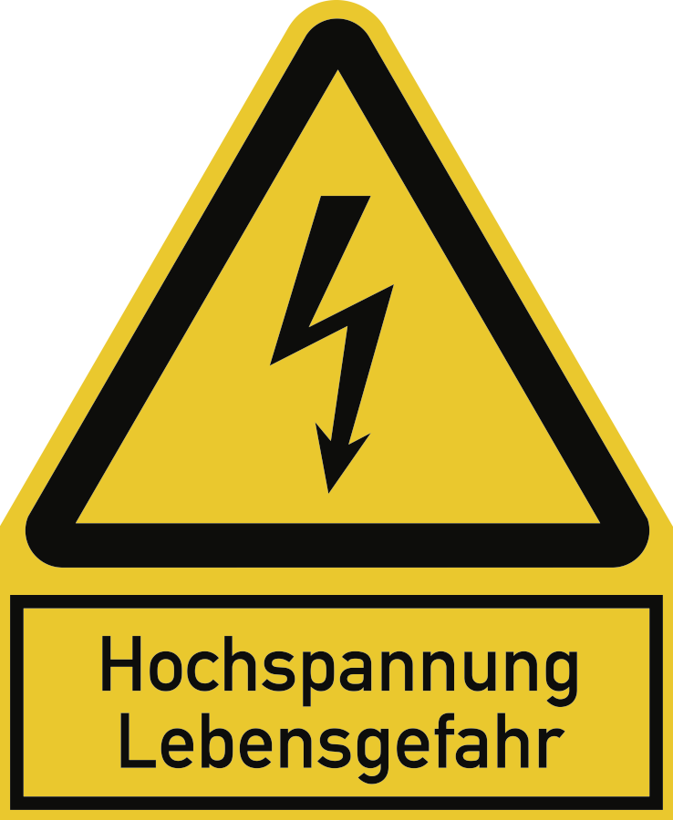 Hochspannung Lebensgefahr (gelb), Warnzeichen, ISO 7010, 100x122 mm, Alu 0,6 mm, Stück