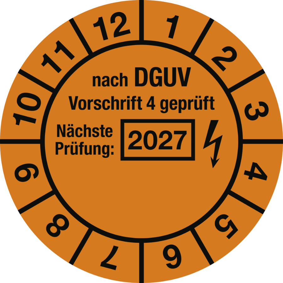 Prüfplakette Nach DGUV Vorschrift 4 geprüft Nächste Prüfung 2027, Folie, Ø 30 mm