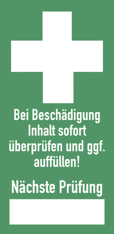 Prüfsiegel für Erste-Hilfe-Einrichtungen, Rettungszeichen, 18 x 37 mm, Papier selbstklebend
