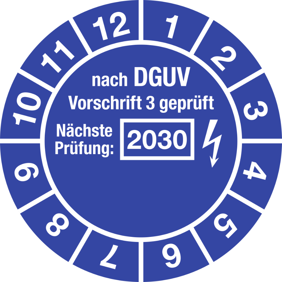 Prüfplakette nach DGUV Vorschrift 3 geprüft Nächste Prüfung 2030, Ø 30 mm, Folie
