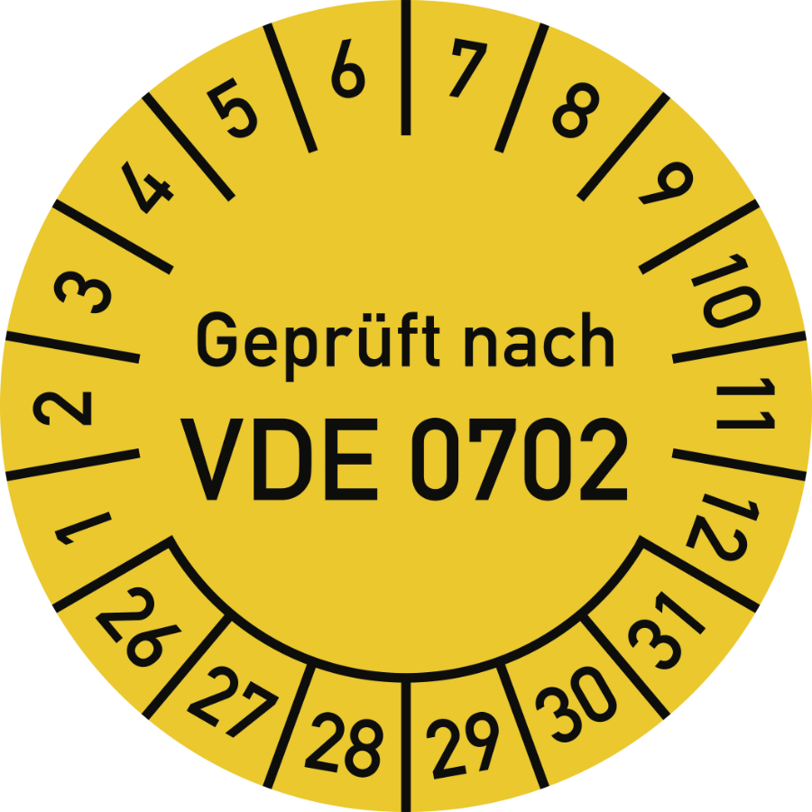 Prüfplakette Geprüft nach VDE 0702 2026–2031, Folie, Ø 30 mm