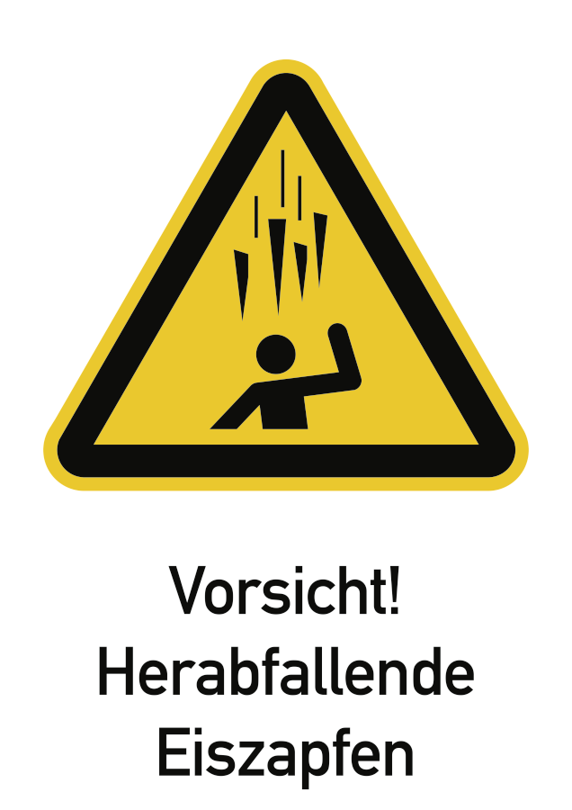 Vorsicht! Herabfallende Eiszapfen, Warnzeichen, ISO 7010, 371 x 262 mm, Aluminium 0,6 mm