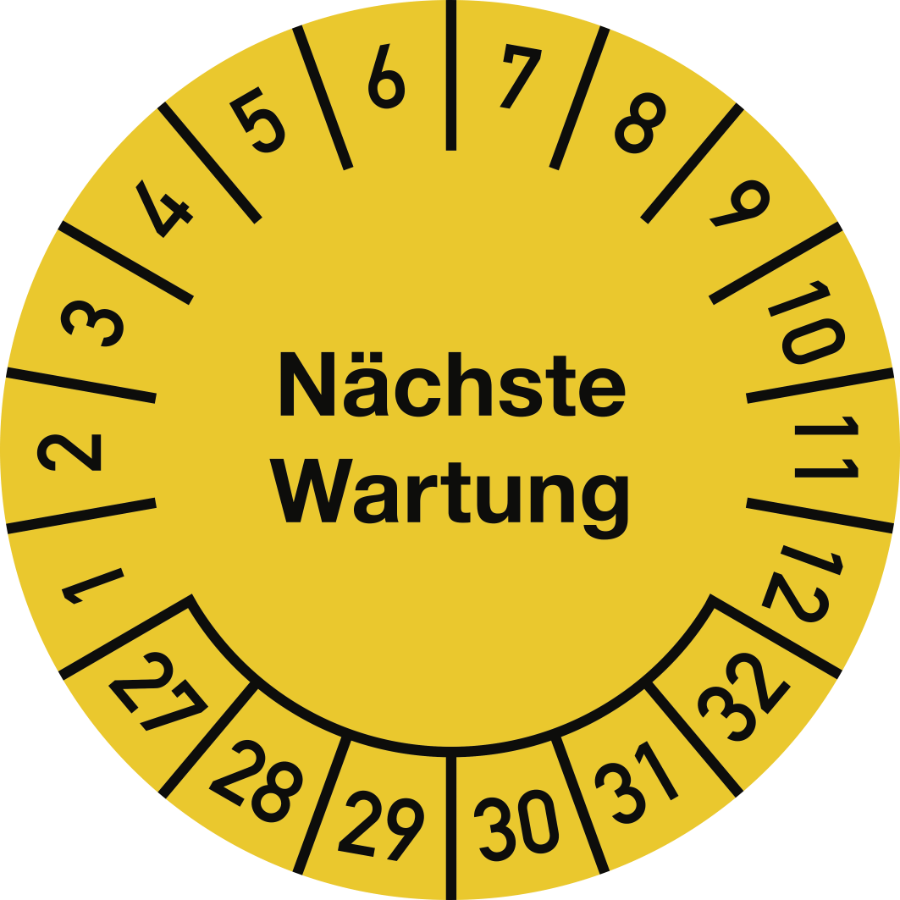 Prüfplakette Nächste Wartung 2027–2032, Dokumentenfolie, Ø 25 mm